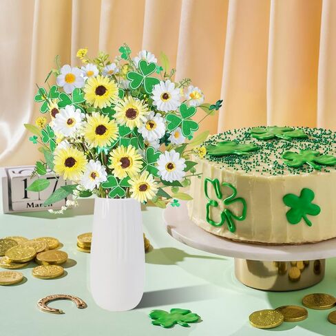 8Pcs St Patricks Day Artificial Flowers, Artificial Shamrock Daisy Picks Fake Gerbera Clover Flower Floral Branches for St. Patrick's Day Cemetery Home Party Table Centerpiece Irish Decor in Saudi Arabia
