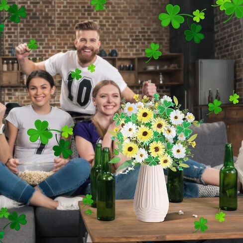 8Pcs St Patricks Day Artificial Flowers, Artificial Shamrock Daisy Picks Fake Gerbera Clover Flower Floral Branches for St. Patrick's Day Cemetery Home Party Table Centerpiece Irish Decor in Saudi Arabia