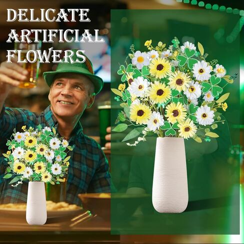 8Pcs St Patricks Day Artificial Flowers, Artificial Shamrock Daisy Picks Fake Gerbera Clover Flower Floral Branches for St. Patrick's Day Cemetery Home Party Table Centerpiece Irish Decor in Saudi Arabia