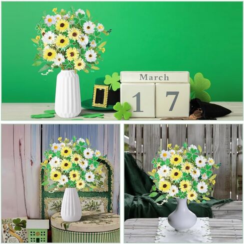 8Pcs St Patricks Day Artificial Flowers, Artificial Shamrock Daisy Picks Fake Gerbera Clover Flower Floral Branches for St. Patrick's Day Cemetery Home Party Table Centerpiece Irish Decor in Saudi Arabia