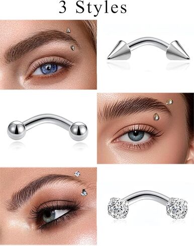 Eyebrow Piercing Jewelry 16G Surgical Steel Curved Barbell Tiny Eyebrow Ring Vertical Labret Lip Rook Helix Conch Daith Earring Navel Belly Button Tongue Rings for Women Men 6mm/8mm/10mm/12mm in Saudi Arabia