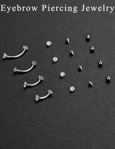 Eyebrow Piercing Jewelry 16G Surgical Steel Curved Barbell Tiny Eyebrow Ring Vertical Labret Lip Rook Helix Conch Daith Earring Navel Belly Button Tongue Rings for Women Men 6mm/8mm/10mm/12mm in Saudi Arabia