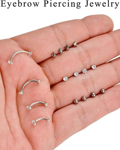 Eyebrow Piercing Jewelry 16G Surgical Steel Curved Barbell Tiny Eyebrow Ring Vertical Labret Lip Rook Helix Conch Daith Earring Navel Belly Button Tongue Rings for Women Men 6mm/8mm/10mm/12mm in Saudi Arabia