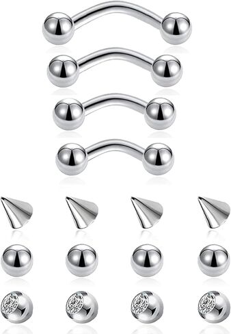 Eyebrow Piercing Jewelry 16G Surgical Steel Curved Barbell Tiny Eyebrow Ring Vertical Labret Lip Rook Helix Conch Daith Earring Navel Belly Button Tongue Rings for Women Men 6mm/8mm/10mm/12mm in Saudi Arabia