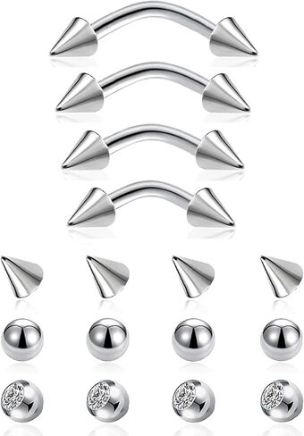 Eyebrow Piercing Jewelry 16G Surgical Steel Curved Barbell Tiny Eyebrow Ring Vertical Labret Lip Rook Helix Conch Daith Earring Navel Belly Button Tongue Rings for Women Men 6mm/8mm/10mm/12mm in Saudi Arabia