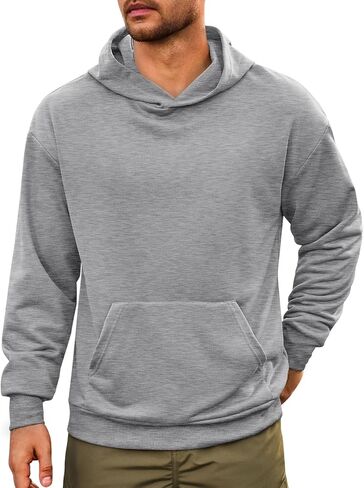 Mens Pullover Hoodies Long Sleeve Casual Lightweight Fashion Hooded Sweatshirt with Kanga Pockets Grey in Saudi Arabia