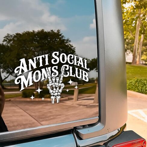 Anti Social Moms Club Car Decal, Funny Mom Life, Hand Sarcastic, Overstimulated Decals, Vinyl Waterproof 8 inch Bumper Sticker for Trucks Window, Car Accessories Decorations Gifts for Friend Mom Dad in Kuwait