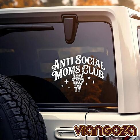 Anti Social Moms Club Car Decal, Funny Mom Life, Hand Sarcastic, Overstimulated Decals, Vinyl Waterproof 8 inch Bumper Sticker for Trucks Window, Car Accessories Decorations Gifts for Friend Mom Dad in Kuwait
