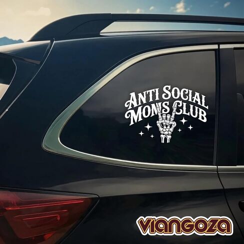 Anti Social Moms Club Car Decal, Funny Mom Life, Hand Sarcastic, Overstimulated Decals, Vinyl Waterproof 8 inch Bumper Sticker for Trucks Window, Car Accessories Decorations Gifts for Friend Mom Dad in Kuwait