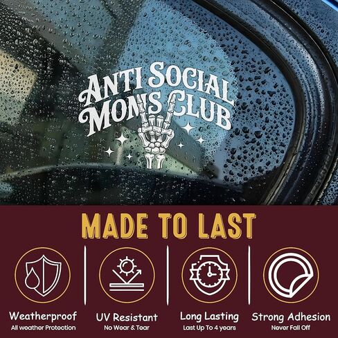 Anti Social Moms Club Car Decal, Funny Mom Life, Hand Sarcastic, Overstimulated Decals, Vinyl Waterproof 8 inch Bumper Sticker for Trucks Window, Car Accessories Decorations Gifts for Friend Mom Dad in Kuwait