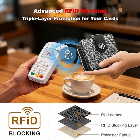 Credit Card Wallets for Women, Leather Cardholder with Zipper Around, Small Rfid Ladies Wallet, Accordion Compact Bifold Purse for Travel, 19 Card Slots, ID Window, Cash Organizer - Black in Saudi Arabia