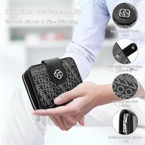 Credit Card Wallets for Women, Leather Cardholder with Zipper Around, Small Rfid Ladies Wallet, Accordion Compact Bifold Purse for Travel, 19 Card Slots, ID Window, Cash Organizer - Black in Saudi Arabia