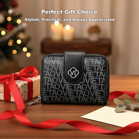Credit Card Wallets for Women, Leather Cardholder with Zipper Around, Small Rfid Ladies Wallet, Accordion Compact Bifold Purse for Travel, 19 Card Slots, ID Window, Cash Organizer - Black in Saudi Arabia