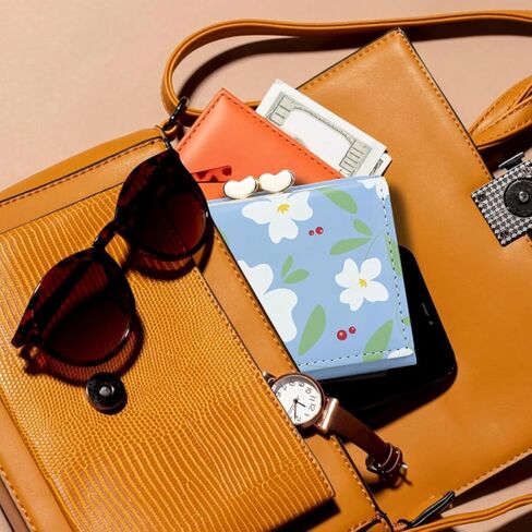 Real Leather Coin Purse for Women Cut Small Wallet with Coin Pocket and Card Holder ID Window (Blue) in Kuwait