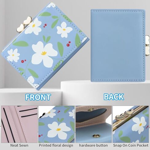 Real Leather Coin Purse for Women Cut Small Wallet with Coin Pocket and Card Holder ID Window (Blue) in Kuwait