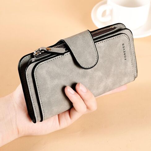 Long Leather Wallet for Women, Leather Pocket, Mini Purse, (3.7 x 4.5 Inches) Grey in Saudi Arabia