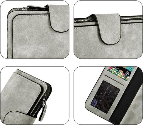 Long Leather Wallet for Women, Leather Pocket, Mini Purse, (3.7 x 4.5 Inches) Grey in Saudi Arabia