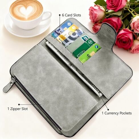 Long Leather Wallet for Women, Leather Pocket, Mini Purse, (3.7 x 4.5 Inches) Grey in Saudi Arabia