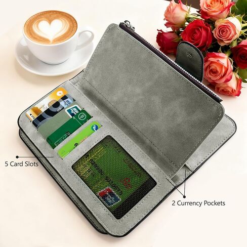 Long Leather Wallet for Women, Leather Pocket, Mini Purse, (3.7 x 4.5 Inches) Grey in Saudi Arabia