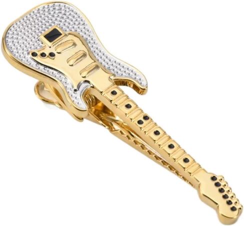 Men's Golden 3D Instrument Tie Clip - Large Guitar Pattern Tie Clip with Gift Box, Perfect for Personal Use by Music Enthusiasts or as a Thoughtful Gift. in Saudi Arabia