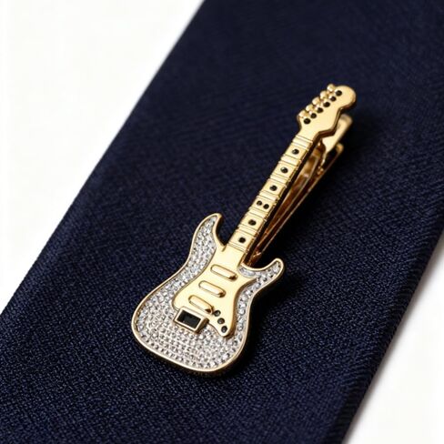 Men's Golden 3D Instrument Tie Clip - Large Guitar Pattern Tie Clip with Gift Box, Perfect for Personal Use by Music Enthusiasts or as a Thoughtful Gift. in Saudi Arabia