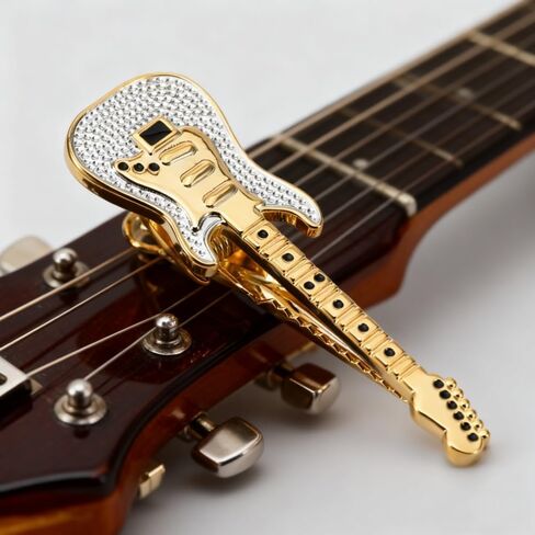Men's Golden 3D Instrument Tie Clip - Large Guitar Pattern Tie Clip with Gift Box, Perfect for Personal Use by Music Enthusiasts or as a Thoughtful Gift. in Saudi Arabia