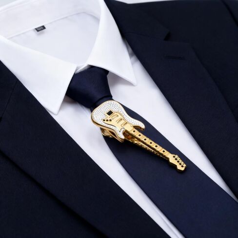 Men's Golden 3D Instrument Tie Clip - Large Guitar Pattern Tie Clip with Gift Box, Perfect for Personal Use by Music Enthusiasts or as a Thoughtful Gift. in Saudi Arabia