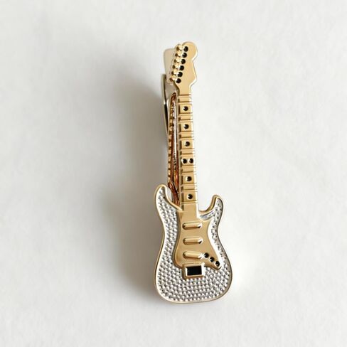 Men's Golden 3D Instrument Tie Clip - Large Guitar Pattern Tie Clip with Gift Box, Perfect for Personal Use by Music Enthusiasts or as a Thoughtful Gift. in Saudi Arabia