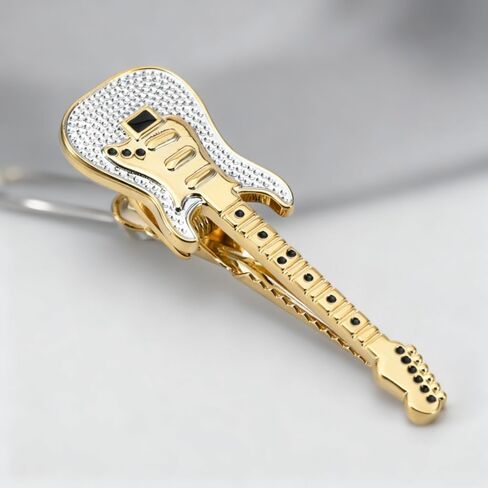 Men's Golden 3D Instrument Tie Clip - Large Guitar Pattern Tie Clip with Gift Box, Perfect for Personal Use by Music Enthusiasts or as a Thoughtful Gift. in Saudi Arabia