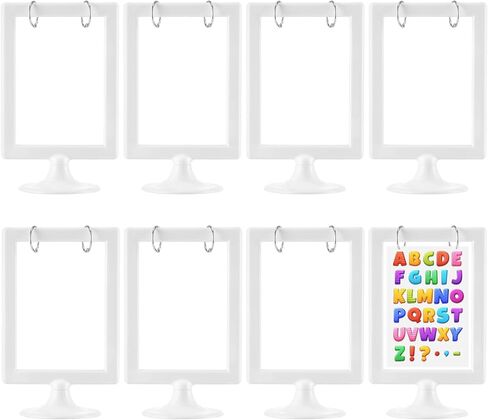 8 Pcs Mini Anchor Chart Holder, 4 x 6 in Double-Sided Learning Card Display with 20 Binder Rings for Classroom Teaching, Alphabet Number Vocabulary Flashcards & Interactive Presentations (White) in Saudi Arabia