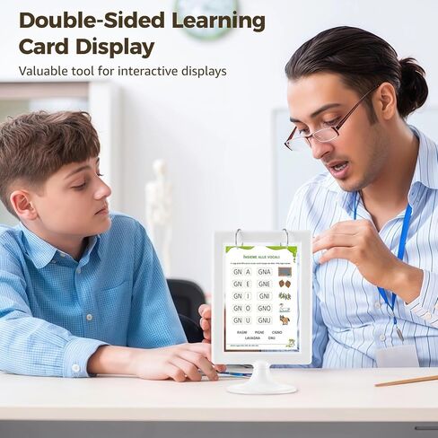 8 Pcs Mini Anchor Chart Holder, 4 x 6 in Double-Sided Learning Card Display with 20 Binder Rings for Classroom Teaching, Alphabet Number Vocabulary Flashcards & Interactive Presentations (White) in Saudi Arabia