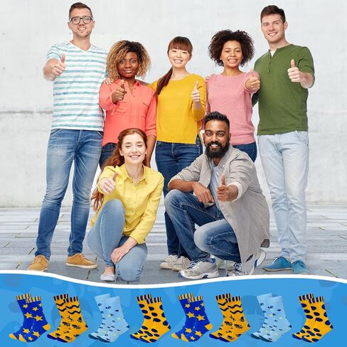 12 زوجًا من الجوارب العالمية للتوعية بمتلازمة داون، جوارب للكاحل كاجوال منخفضة القطع بشريط أزرق أصفر، هدايا للتوعية بمتلازمة داون للمدرسة والحملات الخيرية والمناسبات ومستلزمات الهدايا in Kuwait