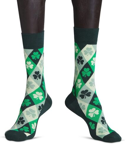 JNRB Men's Designer Cotton Colorful Green Novelty Funny Crazy Fancy Stylish Crew Dress Socks St. Patrick's Day Shamrock, L-XL in Saudi Arabia