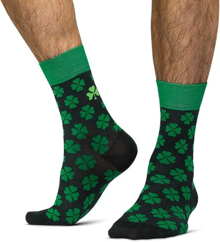 JNRB Men's Designer Cotton Colorful Green Novelty Funny Crazy Fancy Stylish Crew Dress Socks St. Patrick's Day Shamrock, L-XL in Saudi Arabia