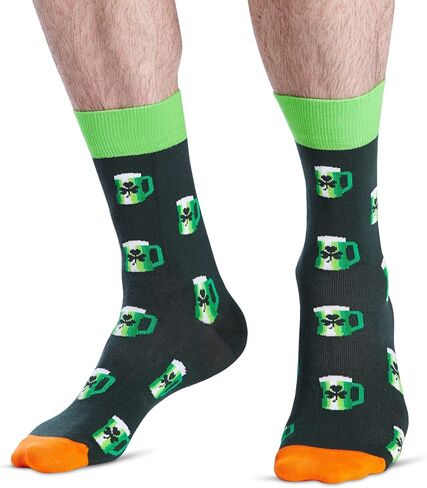 JNRB Men's Designer Cotton Colorful Green Novelty Funny Crazy Fancy Stylish Crew Dress Socks St. Patrick's Day Shamrock, L-XL in Saudi Arabia