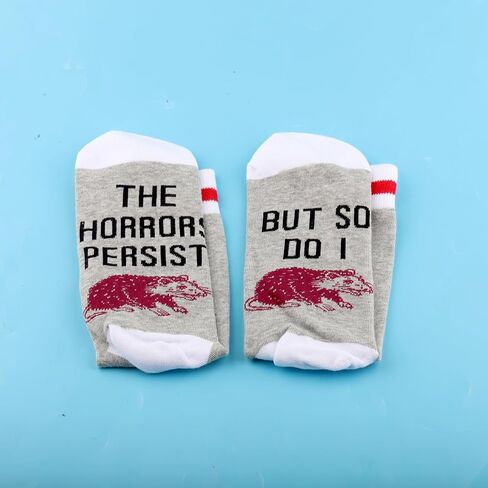 PWHAOO 1 Pair Opossum Socks The Horrors Persist But So Do I Socks Mental Health Gift Opossum Lover Gift in Saudi Arabia