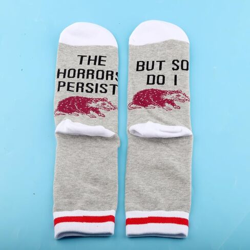 PWHAOO 1 Pair Opossum Socks The Horrors Persist But So Do I Socks Mental Health Gift Opossum Lover Gift in Saudi Arabia