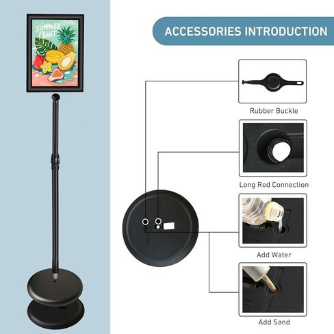 Adjustable floor standing poster stand, vertical and horizontal display sign stand, with heavy-duty base, aluminum alloy opening and closing frame (8.5 x 11 black) in Saudi Arabia