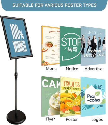 Adjustable floor standing poster stand, vertical and horizontal display sign stand, with heavy-duty base, aluminum alloy opening and closing frame (8.5 x 11 black) in Saudi Arabia