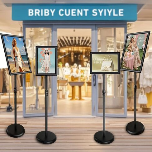Adjustable floor standing poster stand, vertical and horizontal display sign stand, with heavy-duty base, aluminum alloy opening and closing frame (8.5 x 11 black) in Saudi Arabia