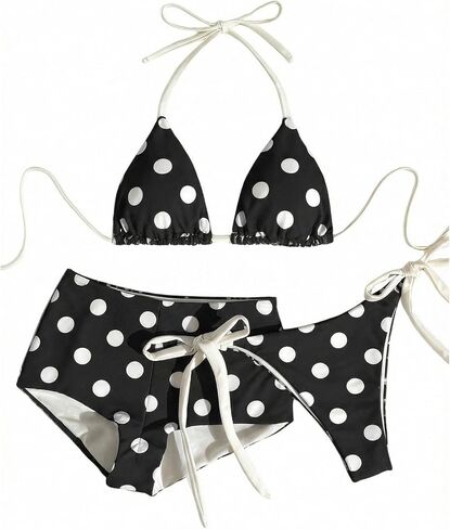 Verdusa Women's 3 Piece Boho Gingham Halter String Bikini Set High Cut Swimsuit with Boyshorts in Saudi Arabia