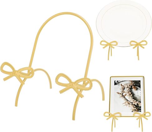 LemonRoad Bow Plate Stands for Display 6 Inch Gold Metal Decorative Platters Holder Brass Frame Display Easel Stand for Picture Decorative Plate Photo Easel Tabletop Art in Saudi Arabia