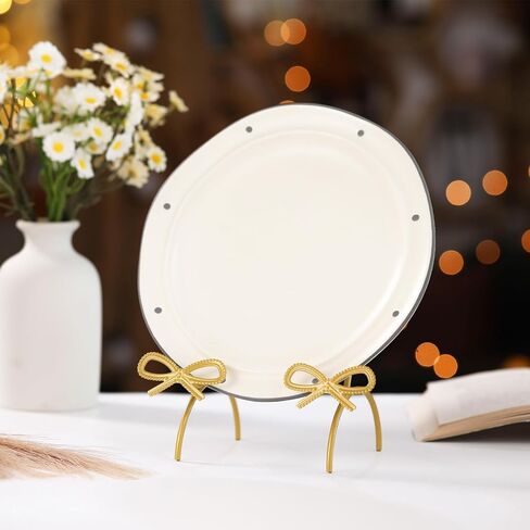 LemonRoad Bow Plate Stands for Display 6 Inch Gold Metal Decorative Platters Holder Brass Frame Display Easel Stand for Picture Decorative Plate Photo Easel Tabletop Art in Saudi Arabia