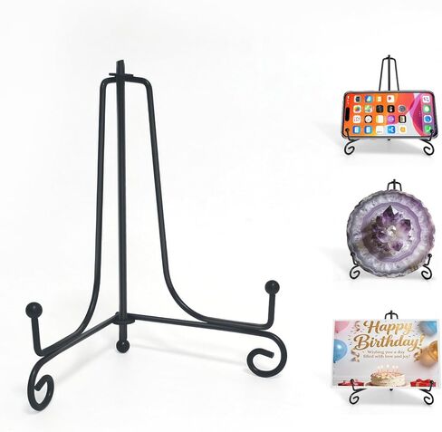 Iron Plate Stands for Display, Foldable Book Holder & Easel Stand for Sign, Versatile Poster Stand and Small Plate Stand for Home Decor, Art, Photo Frame, Card, Crystal Display (Black, 8 inch (4Pcs)) in Saudi Arabia