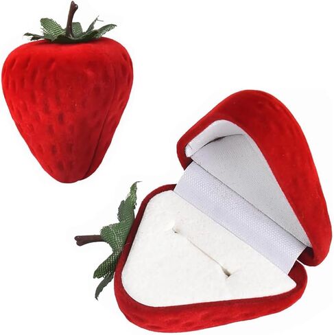 صندوق خاتم مبتكر - علبة هدايا مجوهرات لطيفة على شكل قبعة رعاة البقر والفراولة للخطوبة، والزفاف، والاقتراح، والذكرى السنوية، وأعياد الميلاد (صندوق خاتم الفراولة) in Kuwait