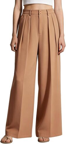 Women Wide Leg Work Pants Long Straight Business Work Trousers Suit Pants High Elastic Waisted in The Back in Kuwait