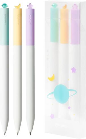Kaco FIRST Gel Pens Cute Stationery Black Ink 3 Pieces, 0.5 mm Fine Point, Aesthetic Cute Star Pens for Journaling (Planet Series) in Saudi Arabia