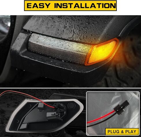 LED Side Marker Light Assemblies for Jeep Wrangler JL & Gladiator JT 2018 2019 2020 2021 2022 2023 2024 2025 Accessories, Amber Lens Fender Flares Light, Corner Lights Plug & Play in Kuwait