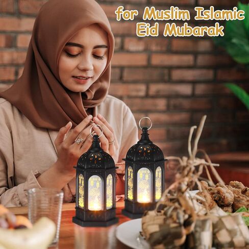 Threan 12 Pcs Ramadan Lantern Lights LED mini Eid Mubarak Lantern Gifts, Ramadan Decorations for Home Table Wall Eid Centerpieces Decor (Gold Moon Castle Meteor) in Saudi Arabia