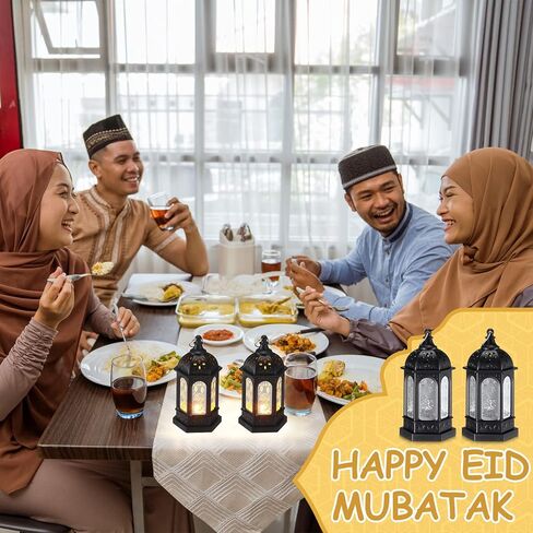Threan 12 Pcs Ramadan Lantern Lights LED mini Eid Mubarak Lantern Gifts, Ramadan Decorations for Home Table Wall Eid Centerpieces Decor (Gold Moon Castle Meteor) in Saudi Arabia